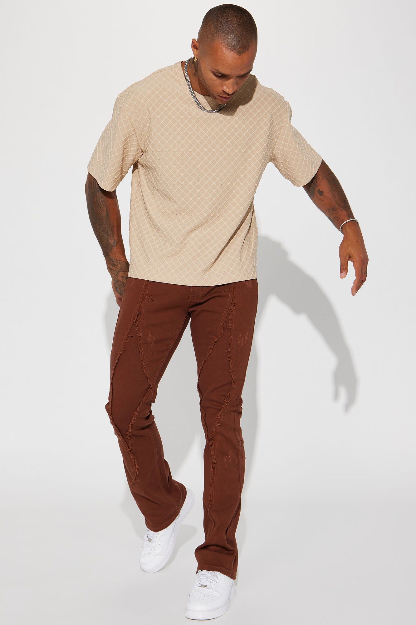 Diamond Fray Stacked Skinny Flared Pants - Chocolate sold by Fashion Nova product image thumbnail 3