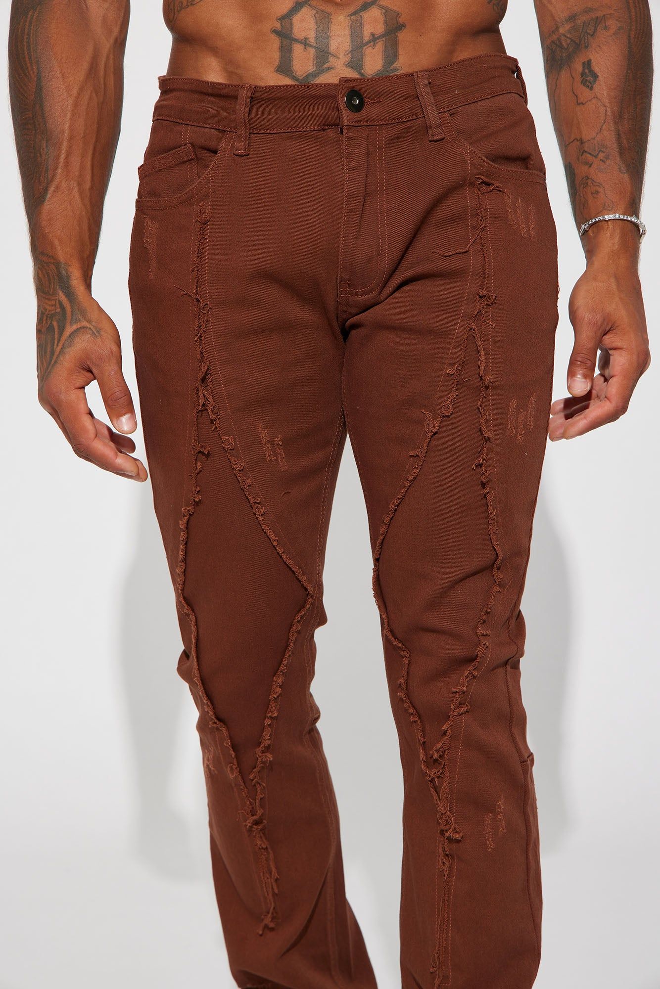 Diamond Fray Stacked Skinny Flared Pants - Chocolate sold by Fashion Nova product image thumbnail 4