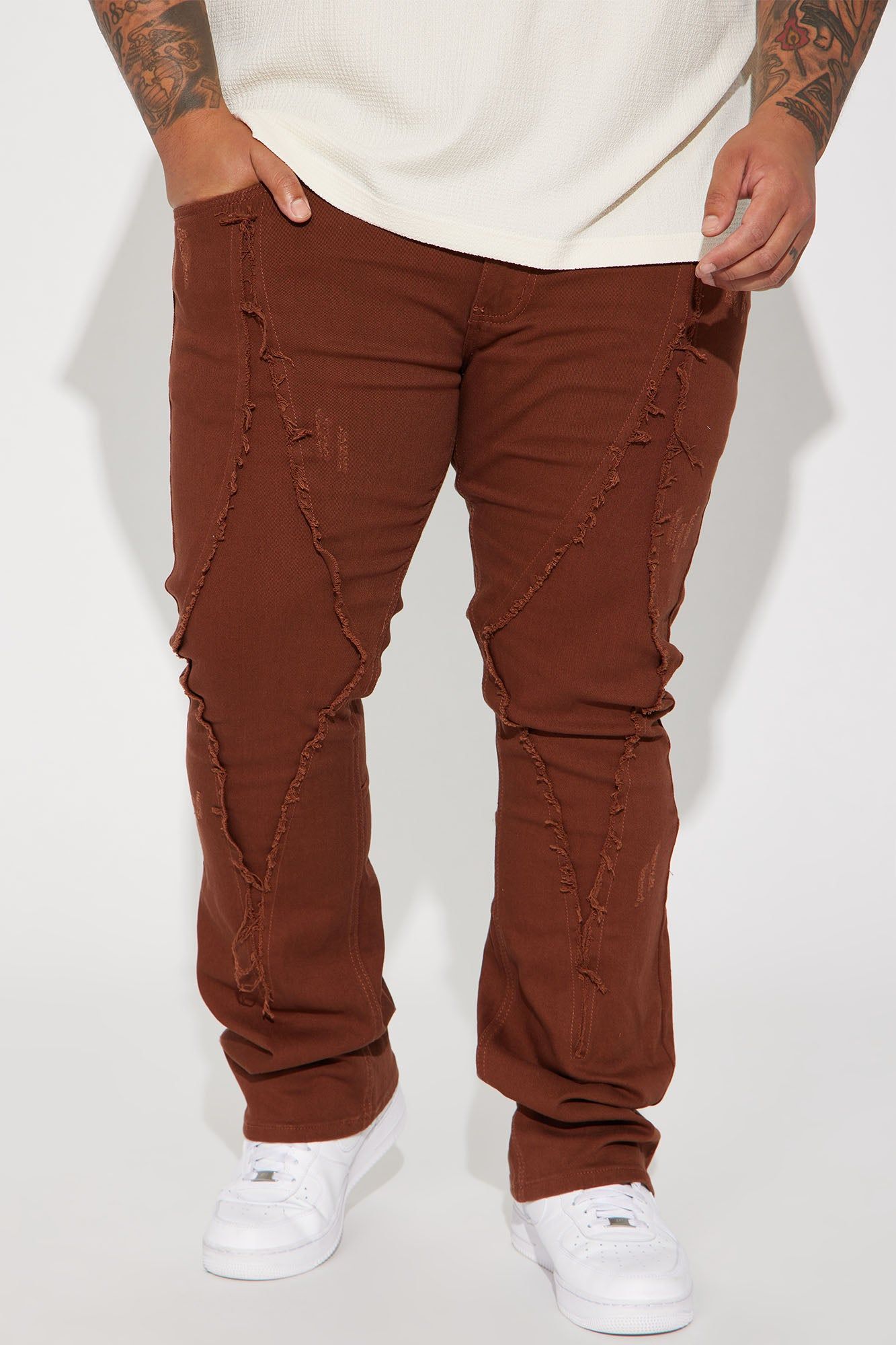 Diamond Fray Stacked Skinny Flared Pants - Chocolate sold by Fashion Nova product image thumbnail 7