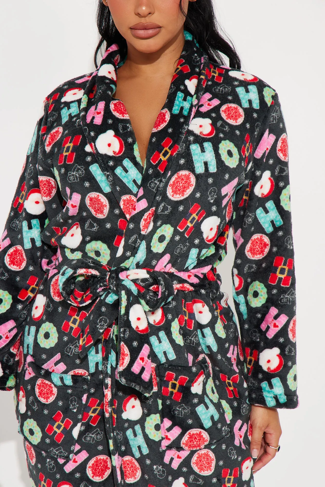 Jolly Santa Plush PJ Robe - Black/combo sold by Fashion Nova product image thumbnail 3