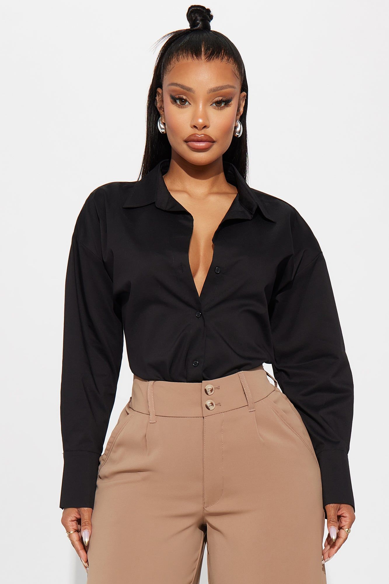 Always Important Poplin Shirt - Black sold by Fashion Nova