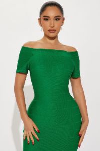 Amara Off Shoulder Midi Dress - Green sold by Fashion Nova