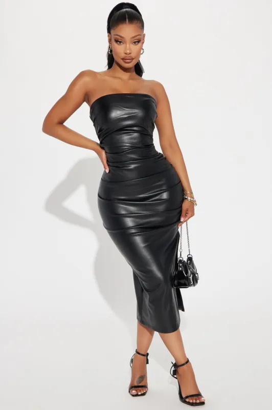 Tina Faux Leather Midi Dress - Black sold by Fashion Nova