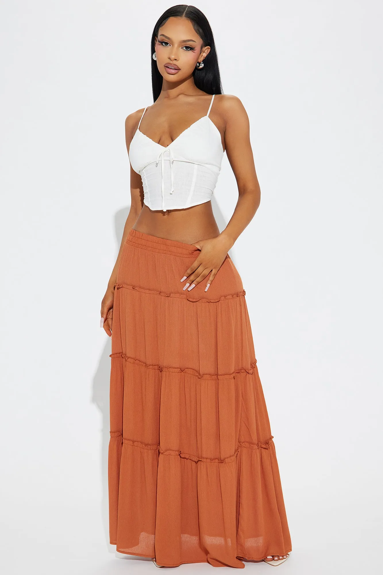 Carolina Tiered Maxi Skirt - Rust sold by Fashion Nova