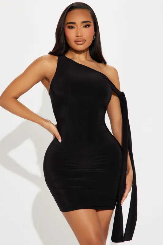 Olympia One Shoulder Mini Dress - Black sold by Fashion Nova
