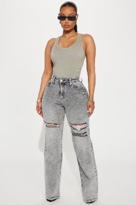 Remi Ripped Stretch Baggy Jeans - Grey sold by Fashion Nova