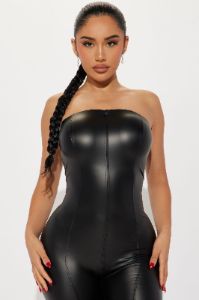 Too Blessed Faux Leather Jumpsuit - Black sold by Fashion Nova