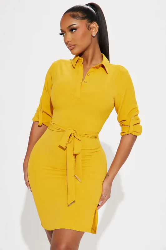 Claire Mini Shirt Dress - Mustard sold by Fashion Nova