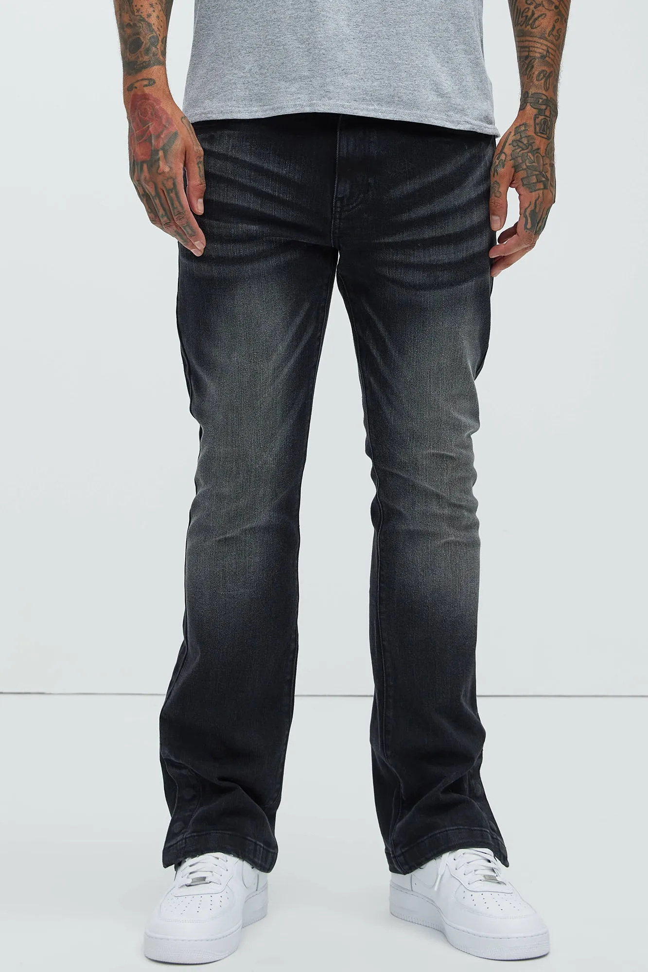 Torrey Stacked Skinny Flare Jeans - Black Wash sold by Fashion Nova