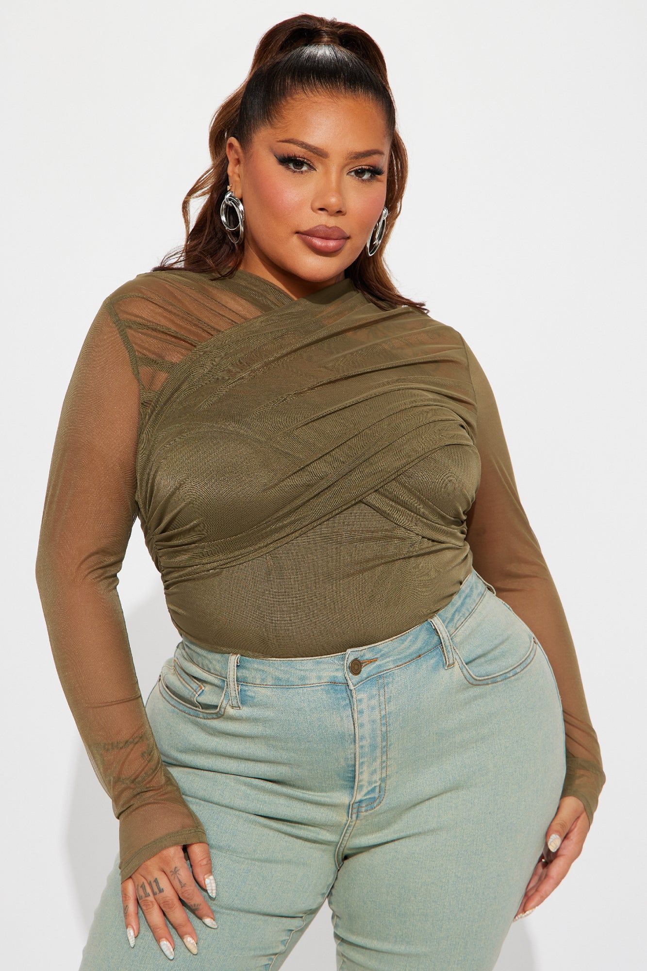 Expensive Taste Mesh Top - Olive sold by Fashion Nova product image thumbnail 4