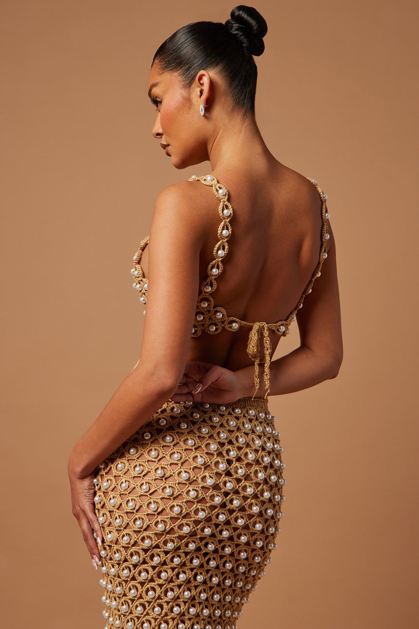 Miriam Pearl Crochet Crop Top - Taupe sold by Fashion Nova product image thumbnail 4