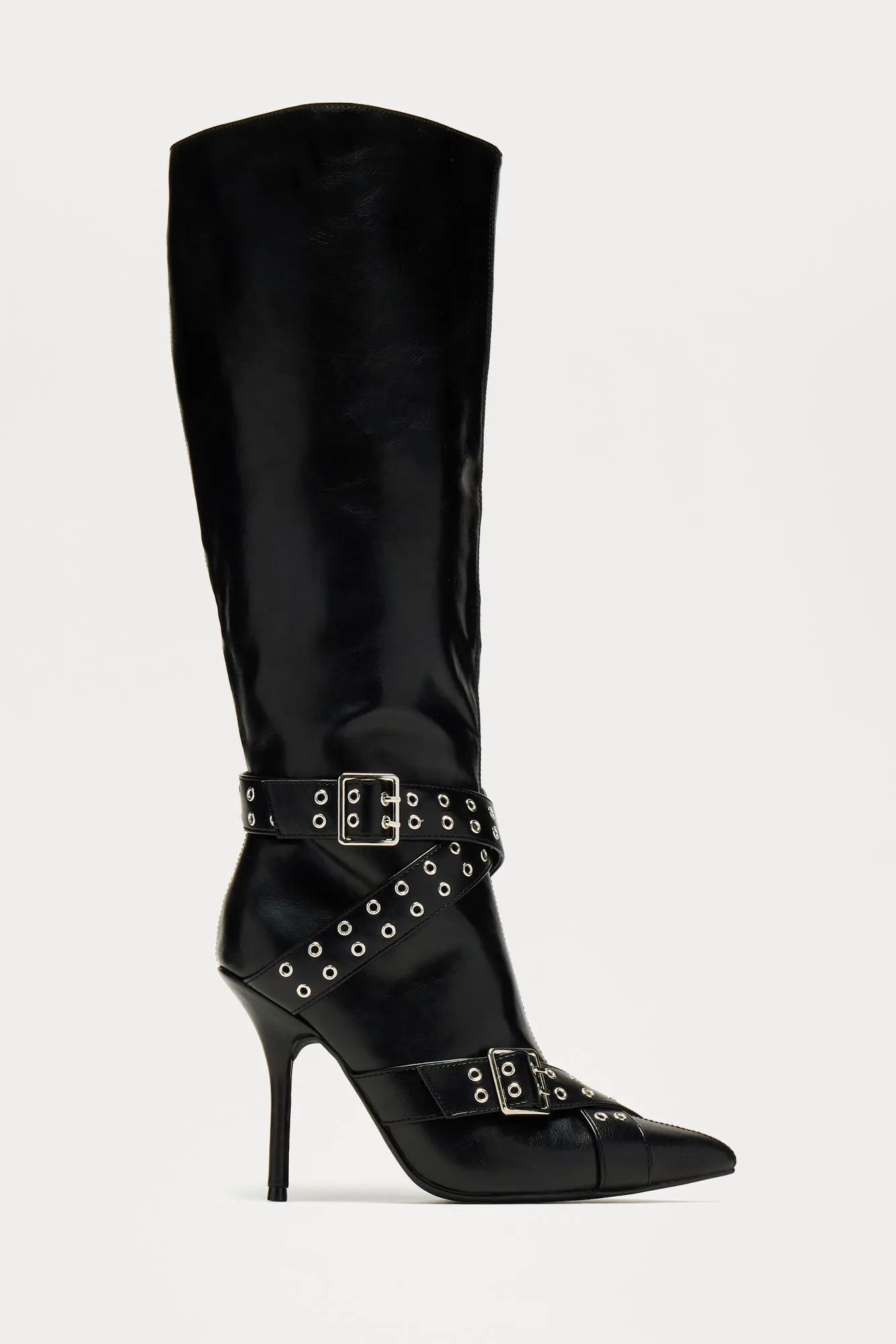 London Buckle Knee High Boots - Black sold by Fashion Nova
