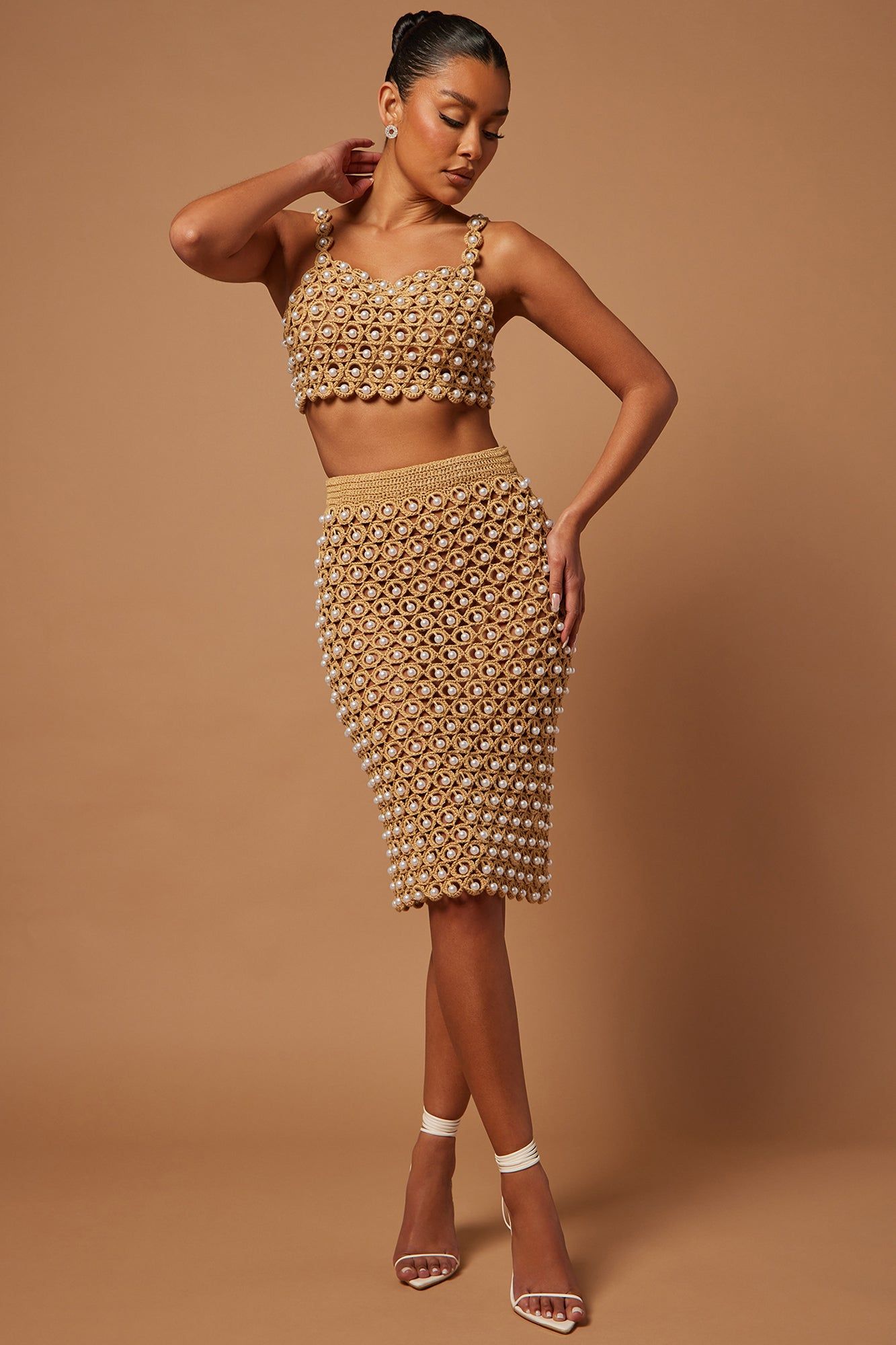 Miriam Pearl Crochet Crop Top - Taupe sold by Fashion Nova product image thumbnail 2