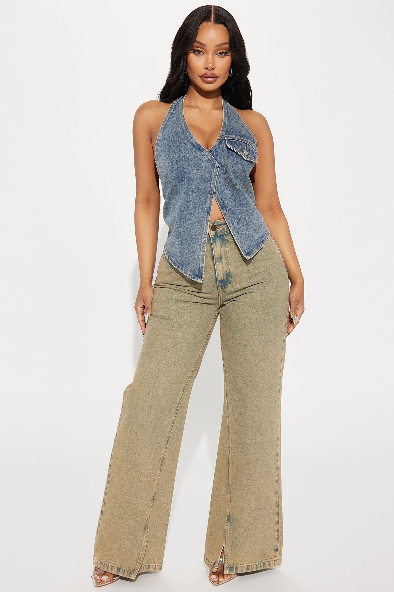 Tatiana Denim Halter Top - Medium Wash | Parallel