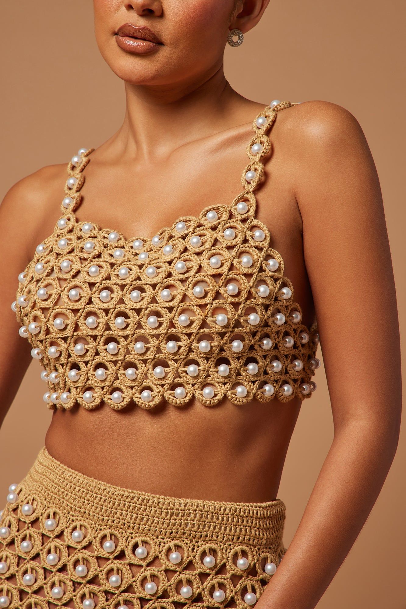 Miriam Pearl Crochet Crop Top - Taupe sold by Fashion Nova product image thumbnail 3