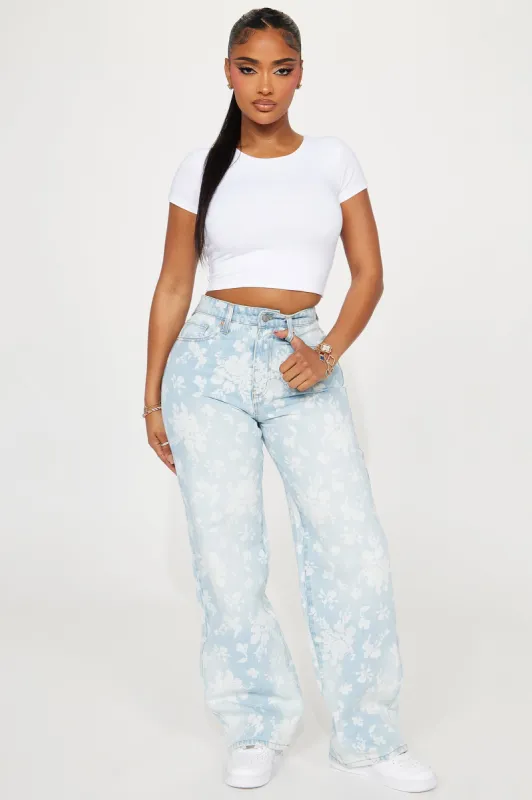 Rosalie Floral Baggy Jeans - Light Wash sold by Fashion Nova