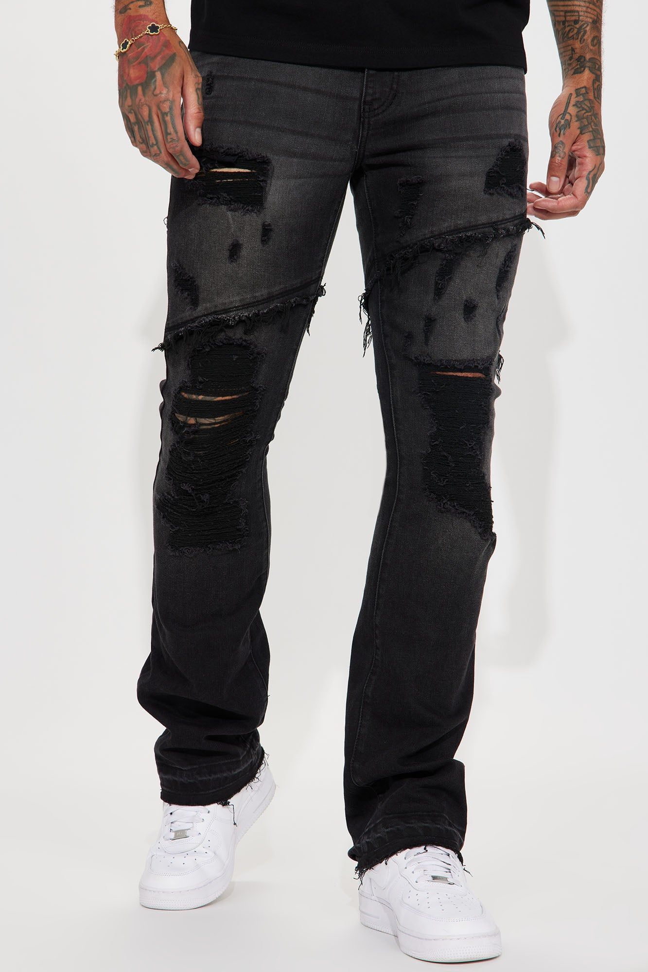 Caught In The Cycle Stacked Skinny Flare Jeans - Black sold by Fashion Nova