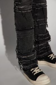 Cant See Me Fray Stacked Skinny Flare Jeans - Black sold by Fashion Nova