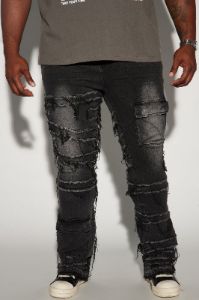 Cant See Me Fray Stacked Skinny Flare Jeans - Black sold by Fashion Nova