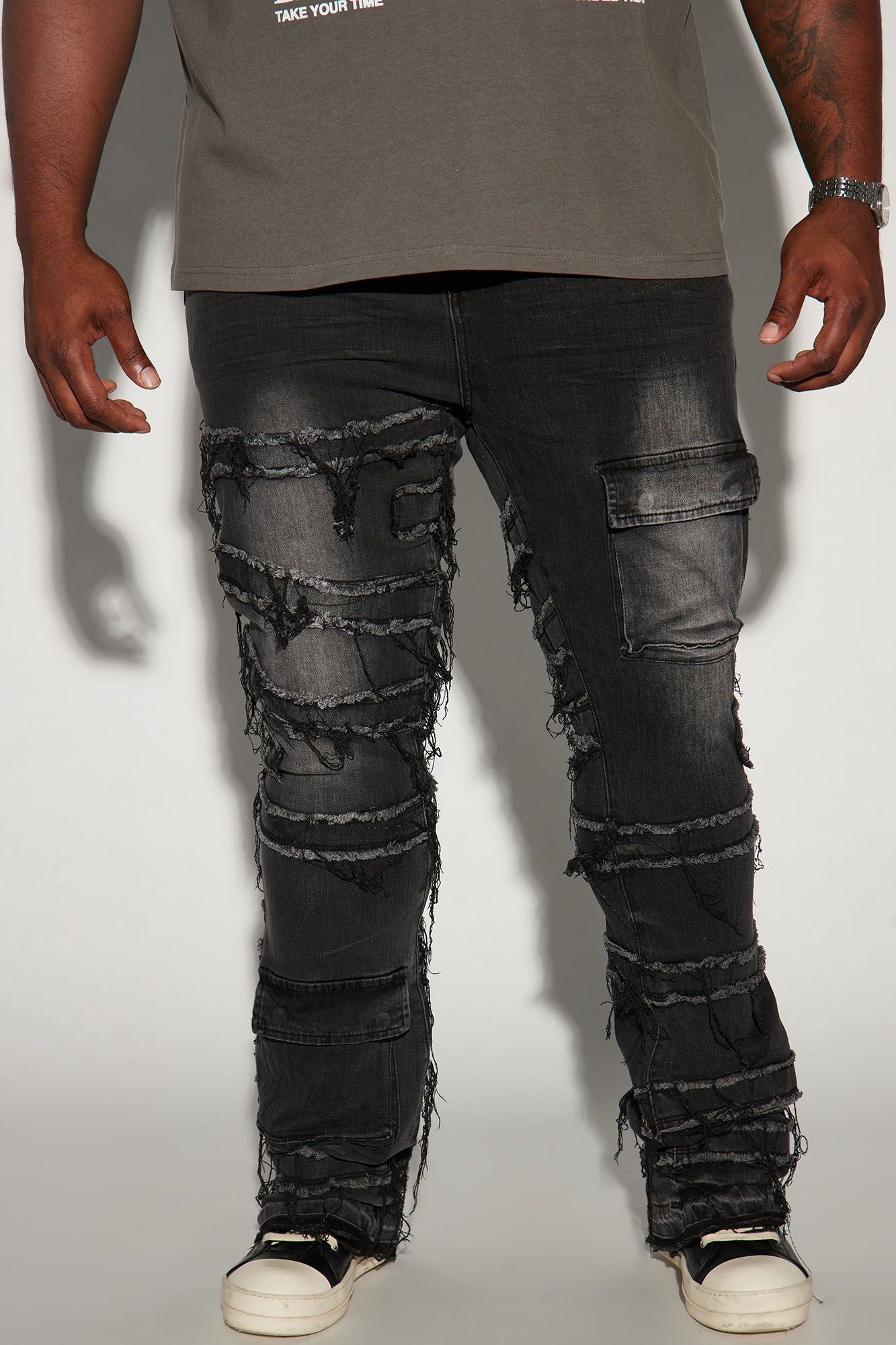 Cant See Me Fray Stacked Skinny Flare Jeans - Black sold by Fashion Nova product image thumbnail 2