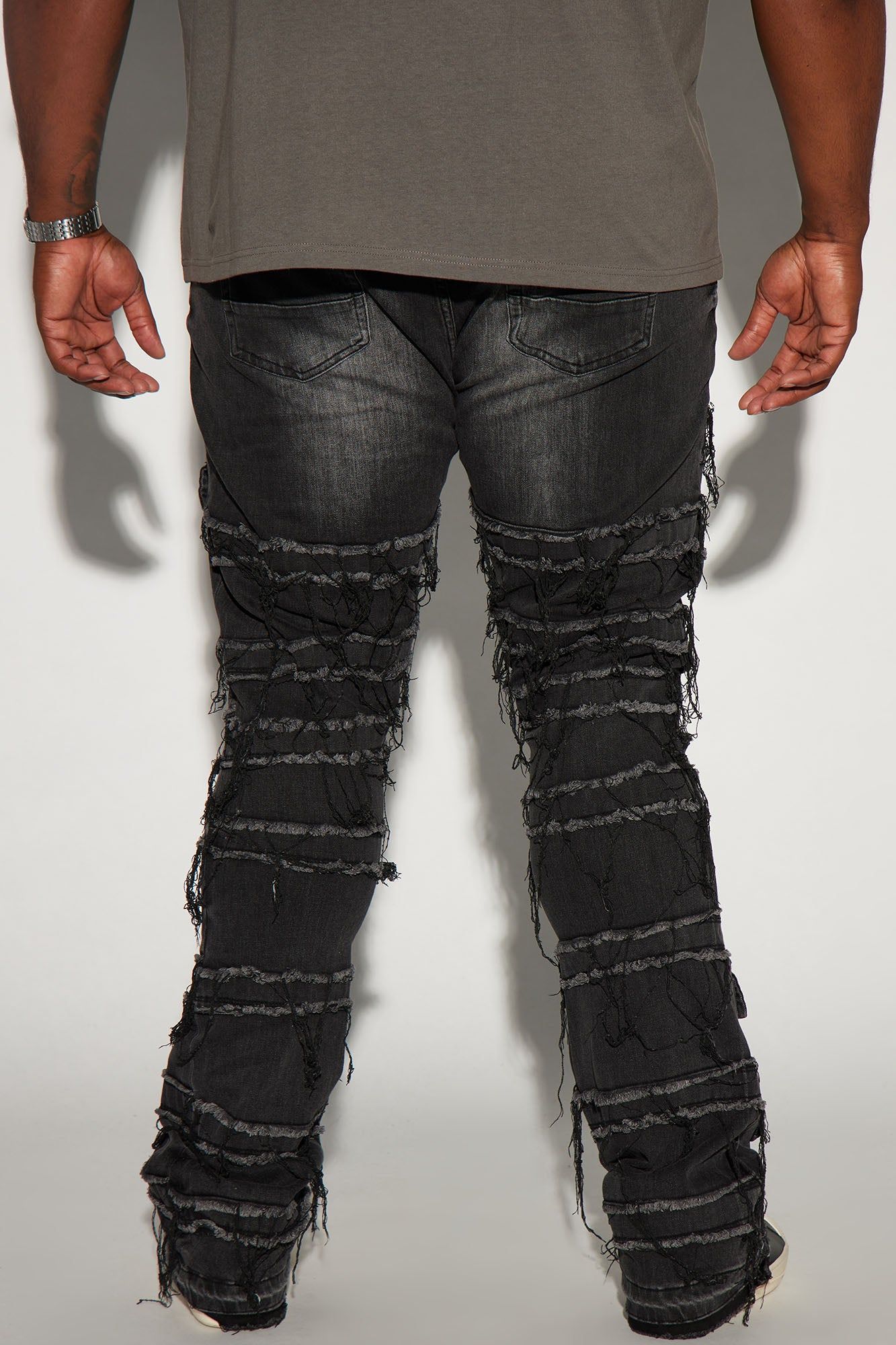 Cant See Me Fray Stacked Skinny Flare Jeans - Black sold by Fashion Nova product image thumbnail 10