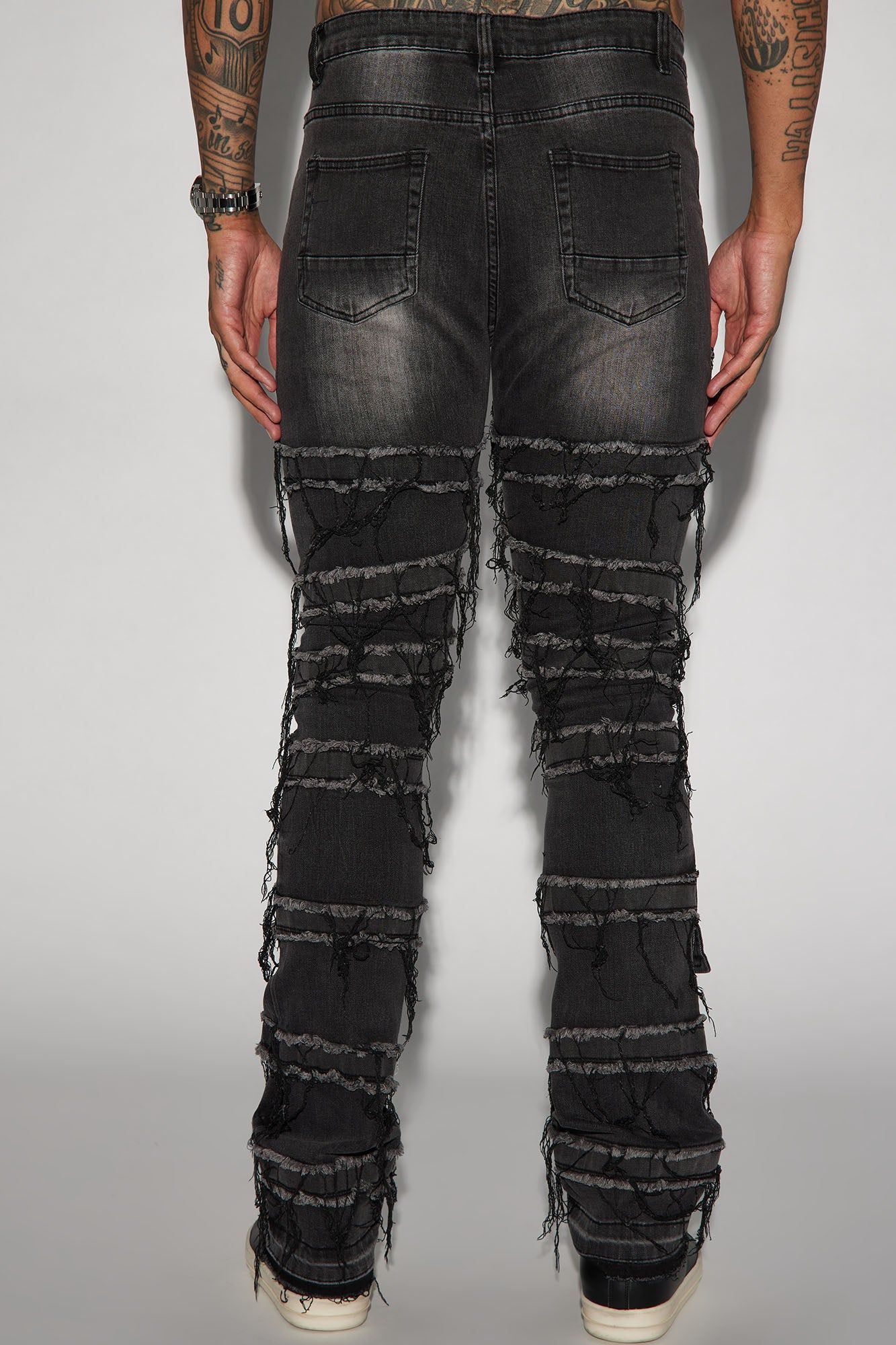 Cant See Me Fray Stacked Skinny Flare Jeans - Black sold by Fashion Nova product image thumbnail 7