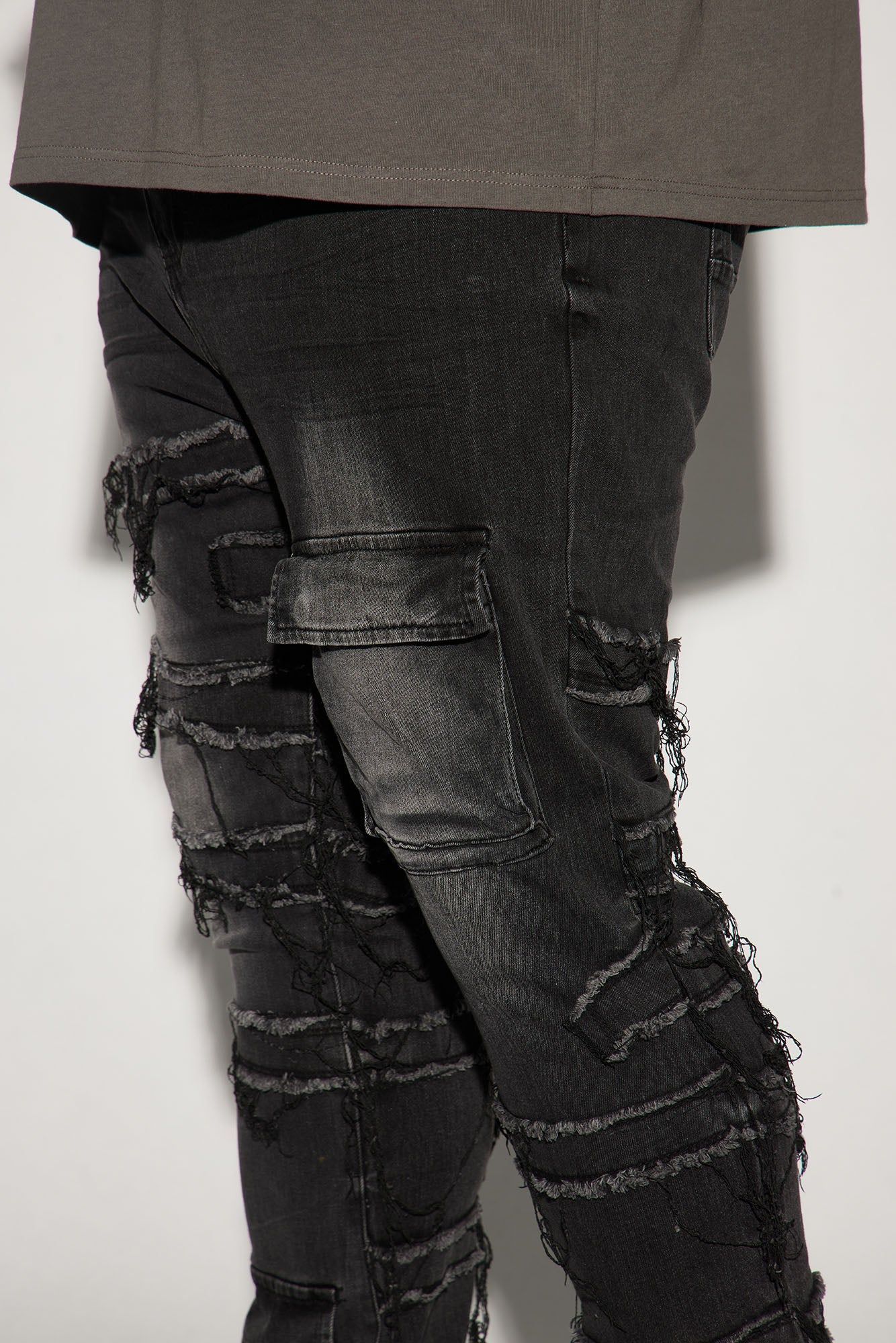 Cant See Me Fray Stacked Skinny Flare Jeans - Black sold by Fashion Nova product image thumbnail 9