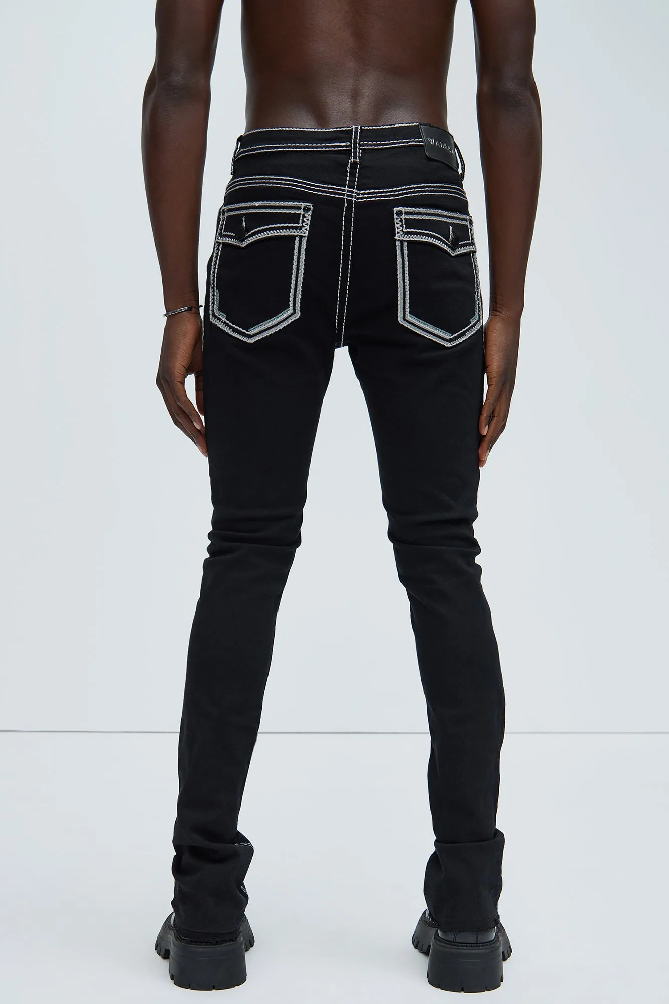 Easy Contrast Stitch Skinny Flared Pants - Black sold by Fashion Nova product image thumbnail 3