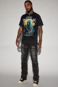 Cant See Me Fray Stacked Skinny Flare Jeans - Black sold by Fashion Nova