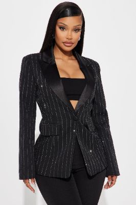 The Show Must Go On Rhinestone Blazer - Black sold by Fashion Nova