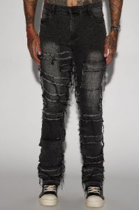 Cant See Me Fray Stacked Skinny Flare Jeans - Black sold by Fashion Nova