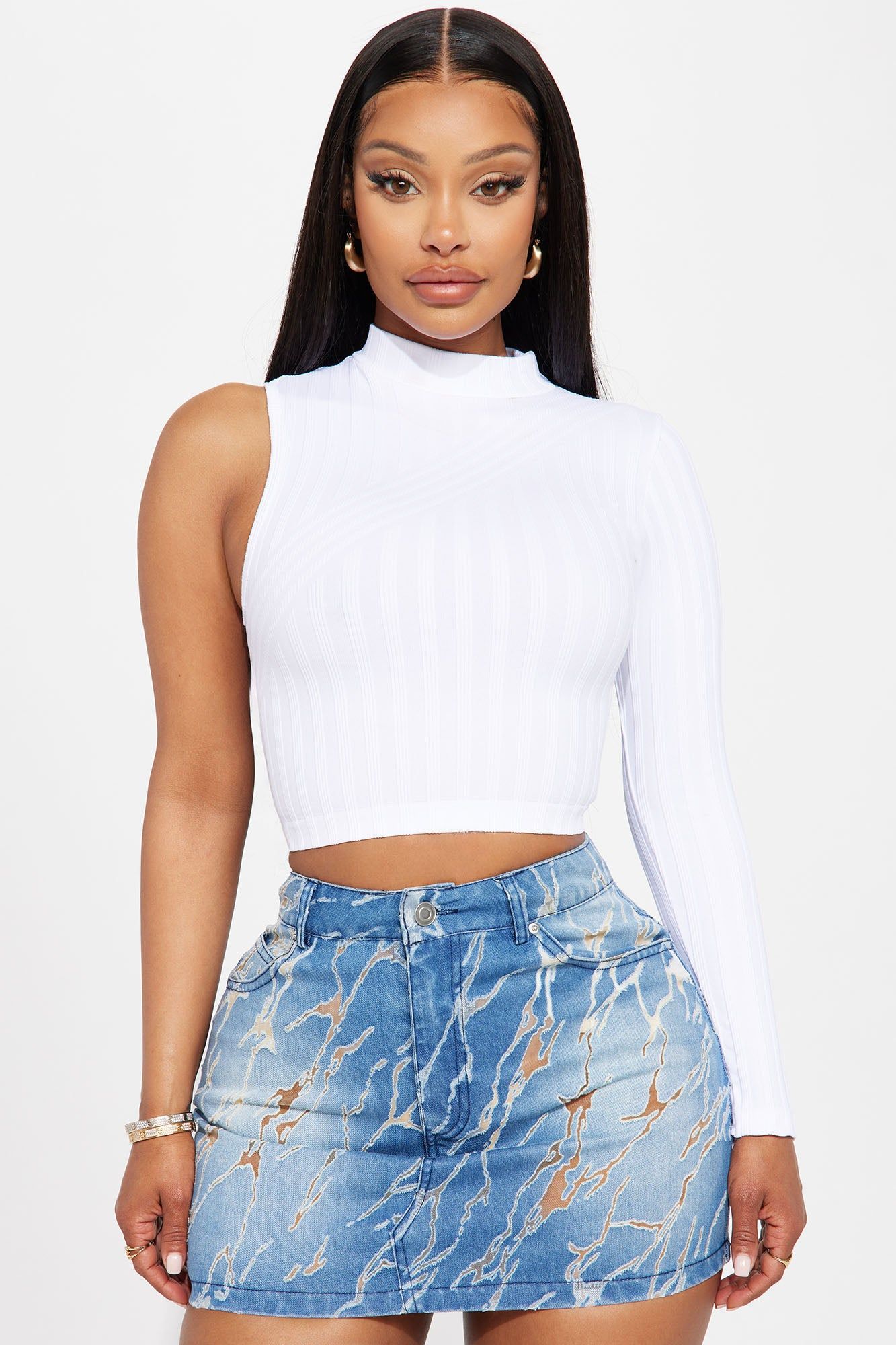 Gina Washed One Shoulder Top - White sold by Fashion Nova