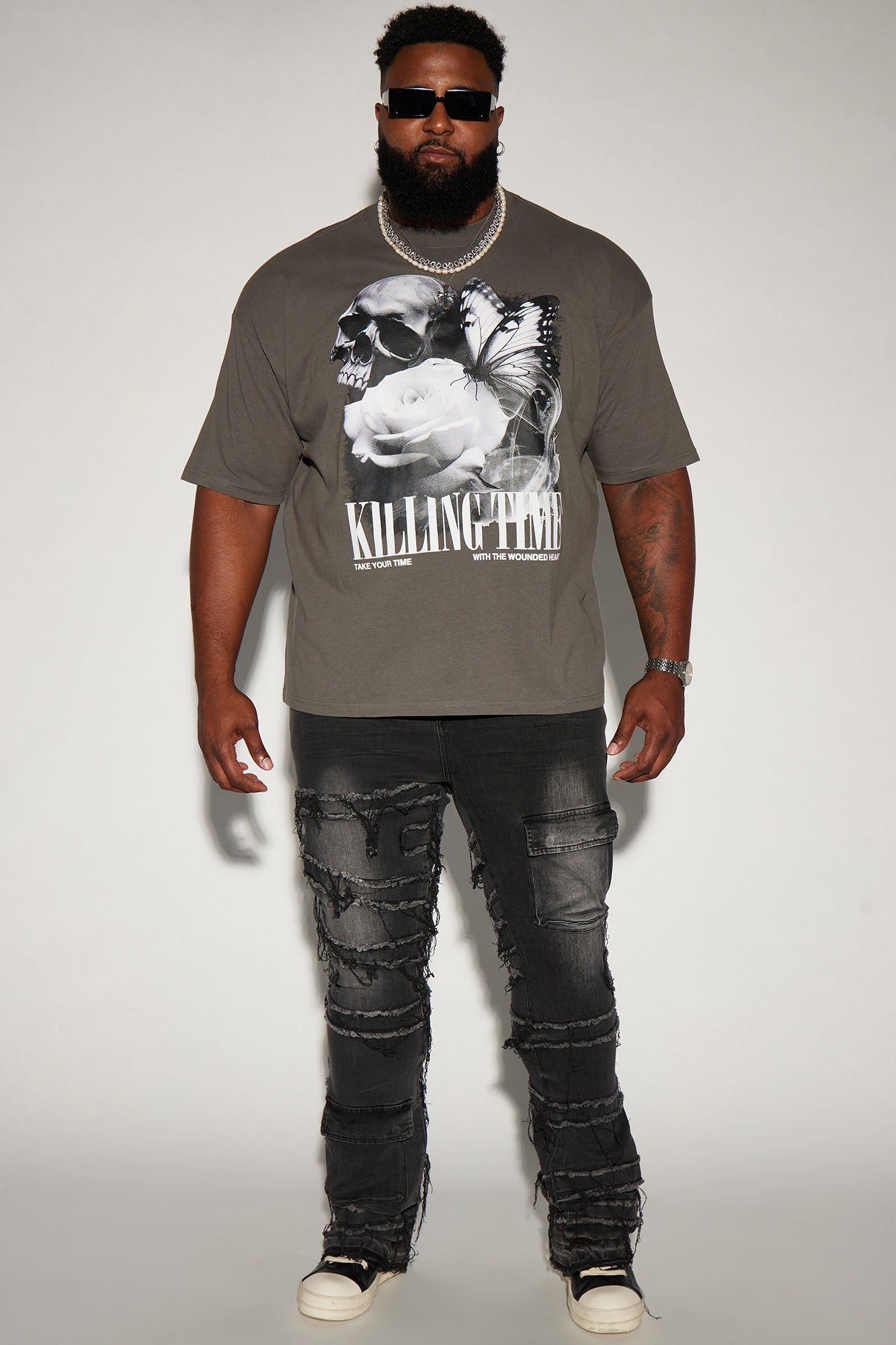 Cant See Me Fray Stacked Skinny Flare Jeans - Black sold by Fashion Nova product image thumbnail 8