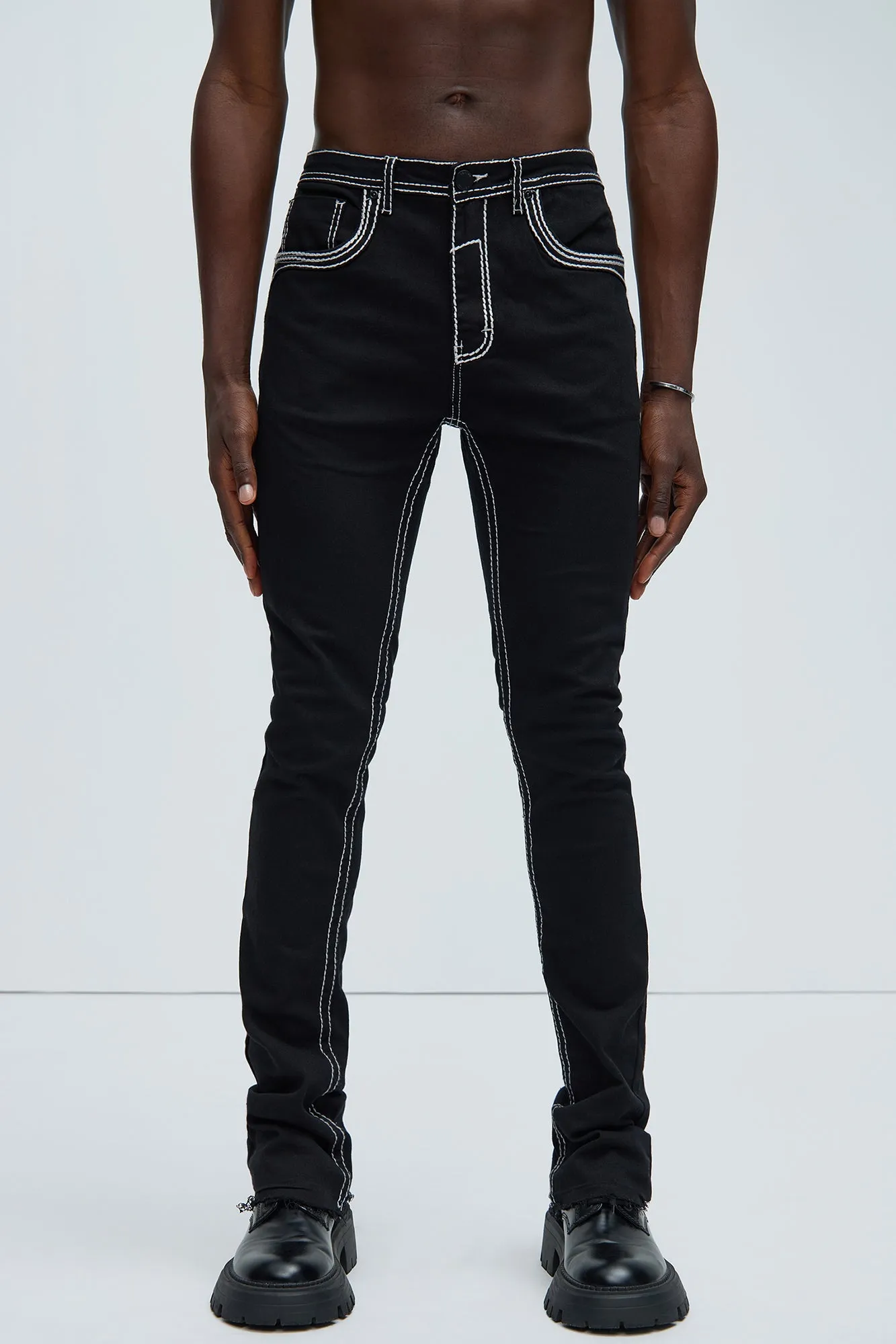 Easy Contrast Stitch Skinny Flared Pants - Black sold by Fashion Nova product image thumbnail 4