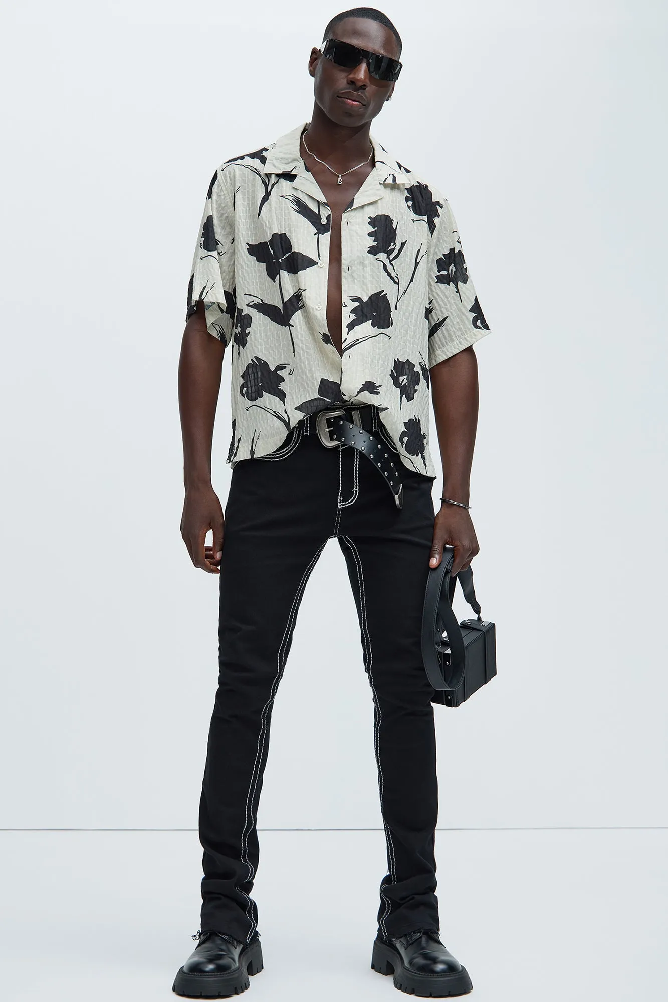 Easy Contrast Stitch Skinny Flared Pants - Black sold by Fashion Nova product image thumbnail 2