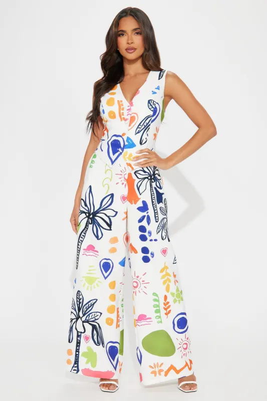 Seaside Living Pant Set - White/combo sold by Fashion Nova