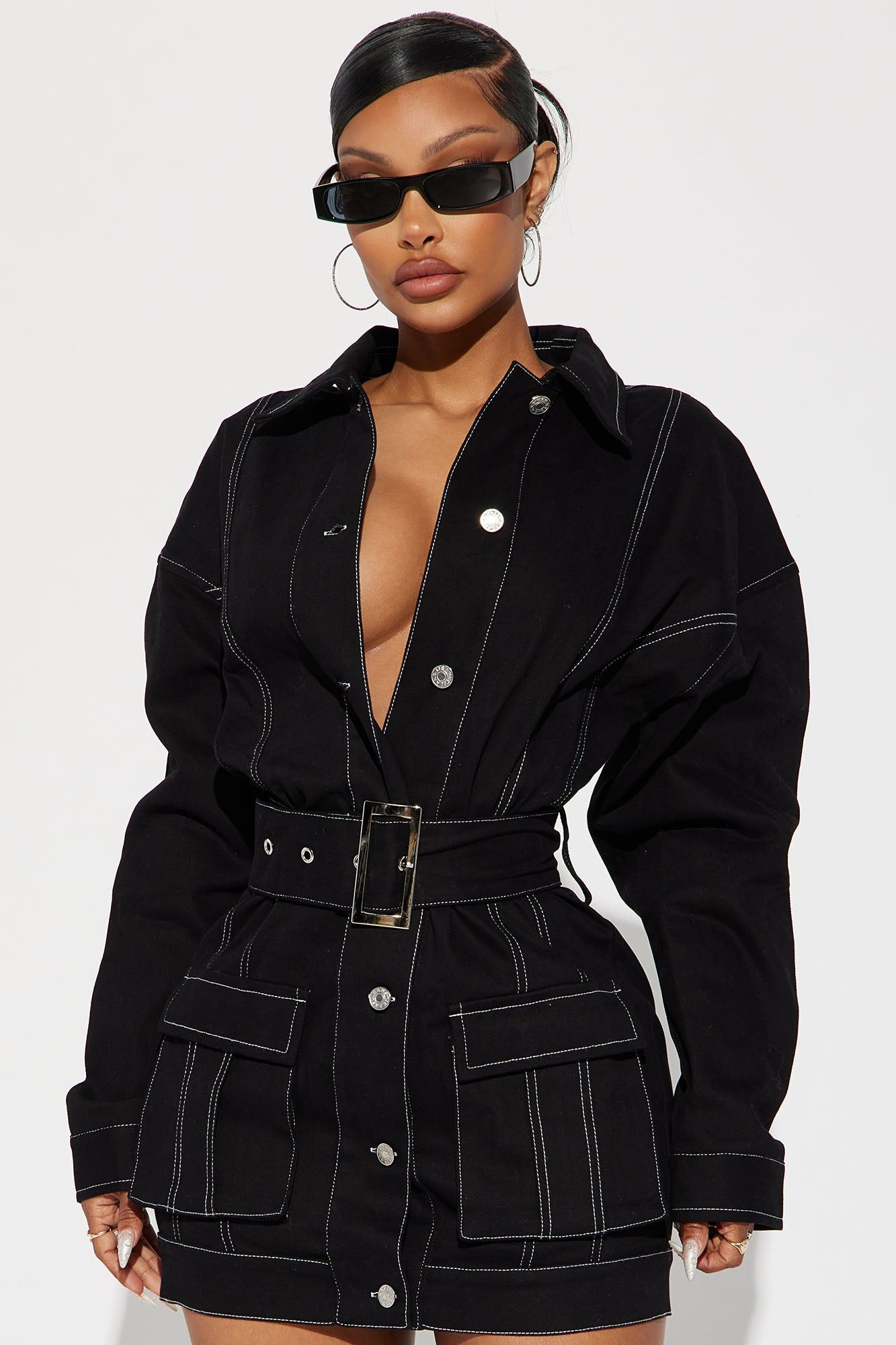 Stephanie Denim Mini Dress - Black sold by Fashion Nova