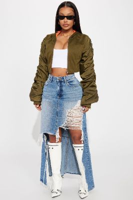 Can't Decide Distressed Denim Maxi Skirt - Medium Wash sold by Fashion Nova