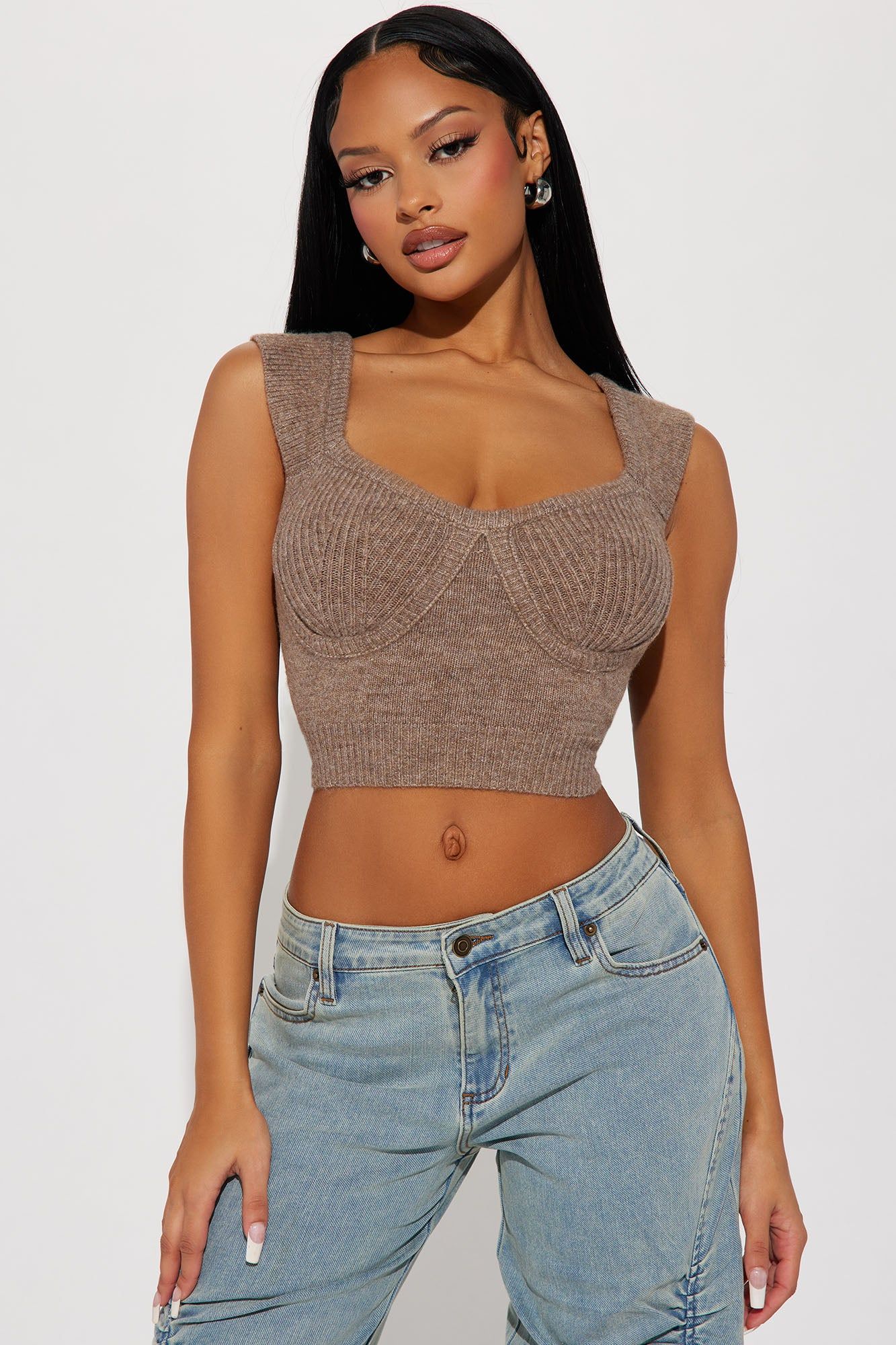 Ruth Sweater Top - Taupe sold by Fashion Nova