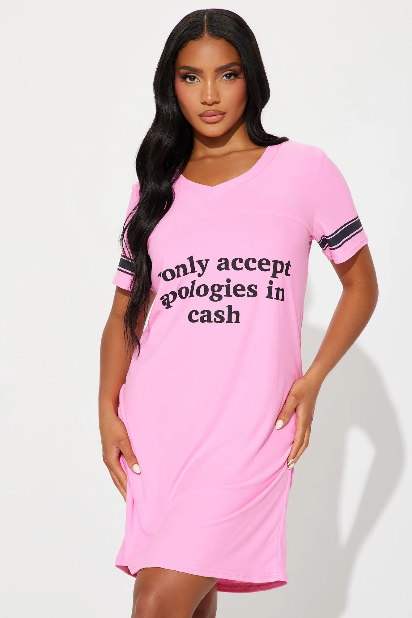 Only Accept Apologies In Cash PJ Sleep Shirt - Pink sold by Fashion Nova