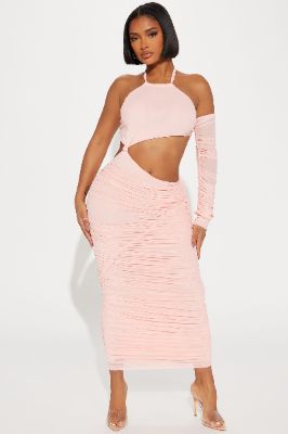 Janine Ruched Maxi Dress - Blush sold by Fashion Nova