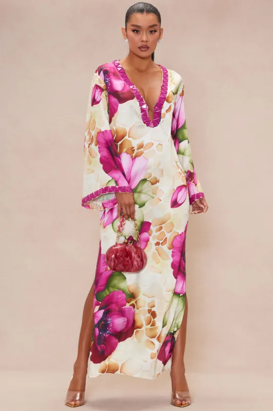 Harper Rose Satin Kaftan Maxi Dress - Fuchsia/combo sold by Fashion Nova