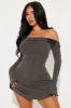 Dazed Dreams Ribbed Mini Dress - Charcoal sold by Fashion Nova