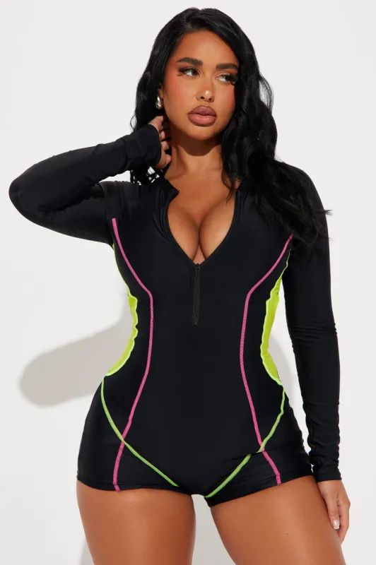 Lisa 1 Piece Rashguard Swimsuit - Black/combo sold by Fashion Nova