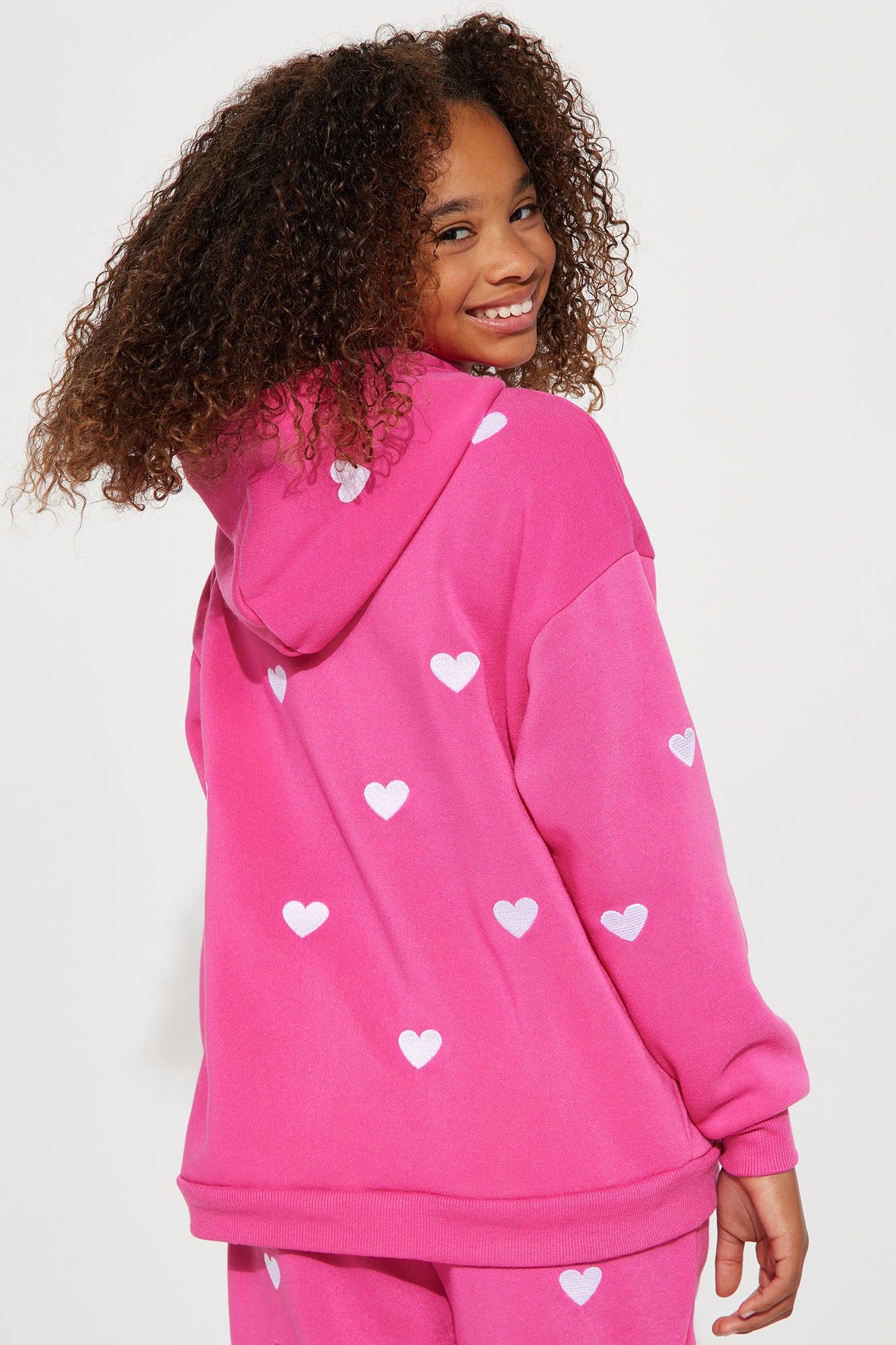 Mini Heart Print Oversized Fleece Hoodie - Fuchsia sold by Fashion Nova product image thumbnail 3
