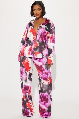Zoe Satin Pant Set - Burgundy/combo sold by Fashion Nova