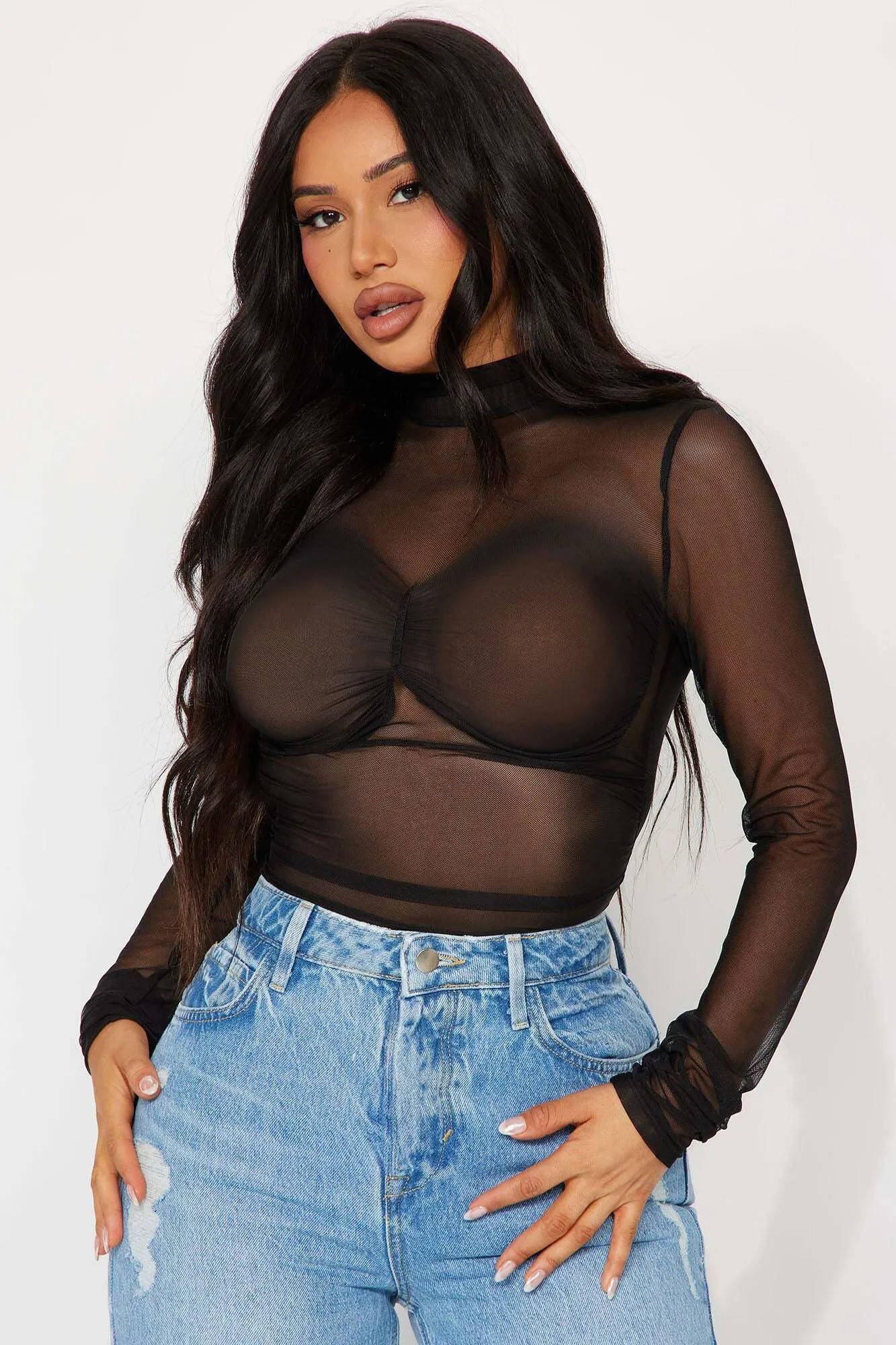 Headline News Mesh Bodysuit - Black sold by Fashion Nova product image thumbnail 2