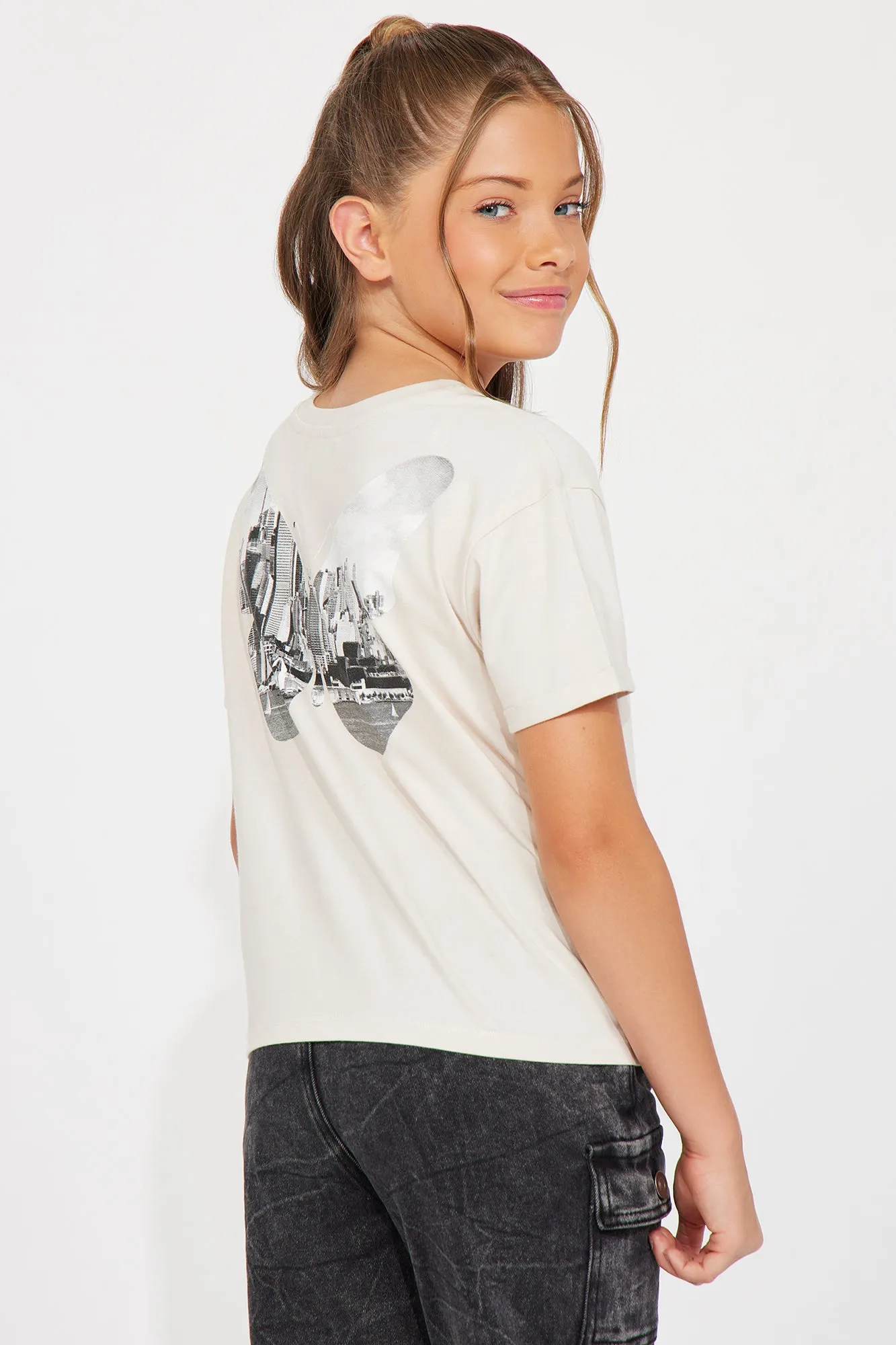 Mini New York City Butterfly Tee - Grey sold by Fashion Nova