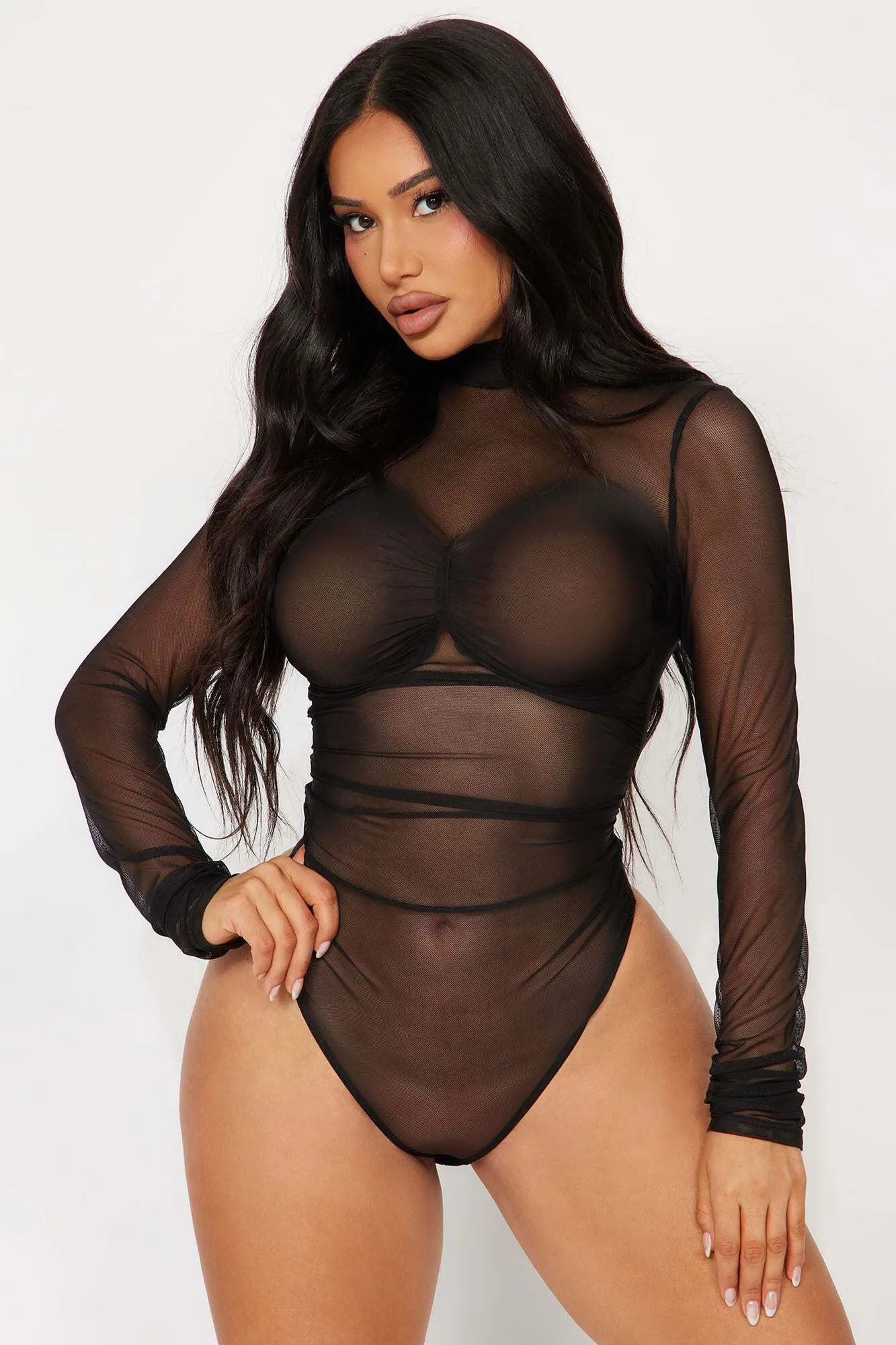 Headline News Mesh Bodysuit - Black sold by Fashion Nova