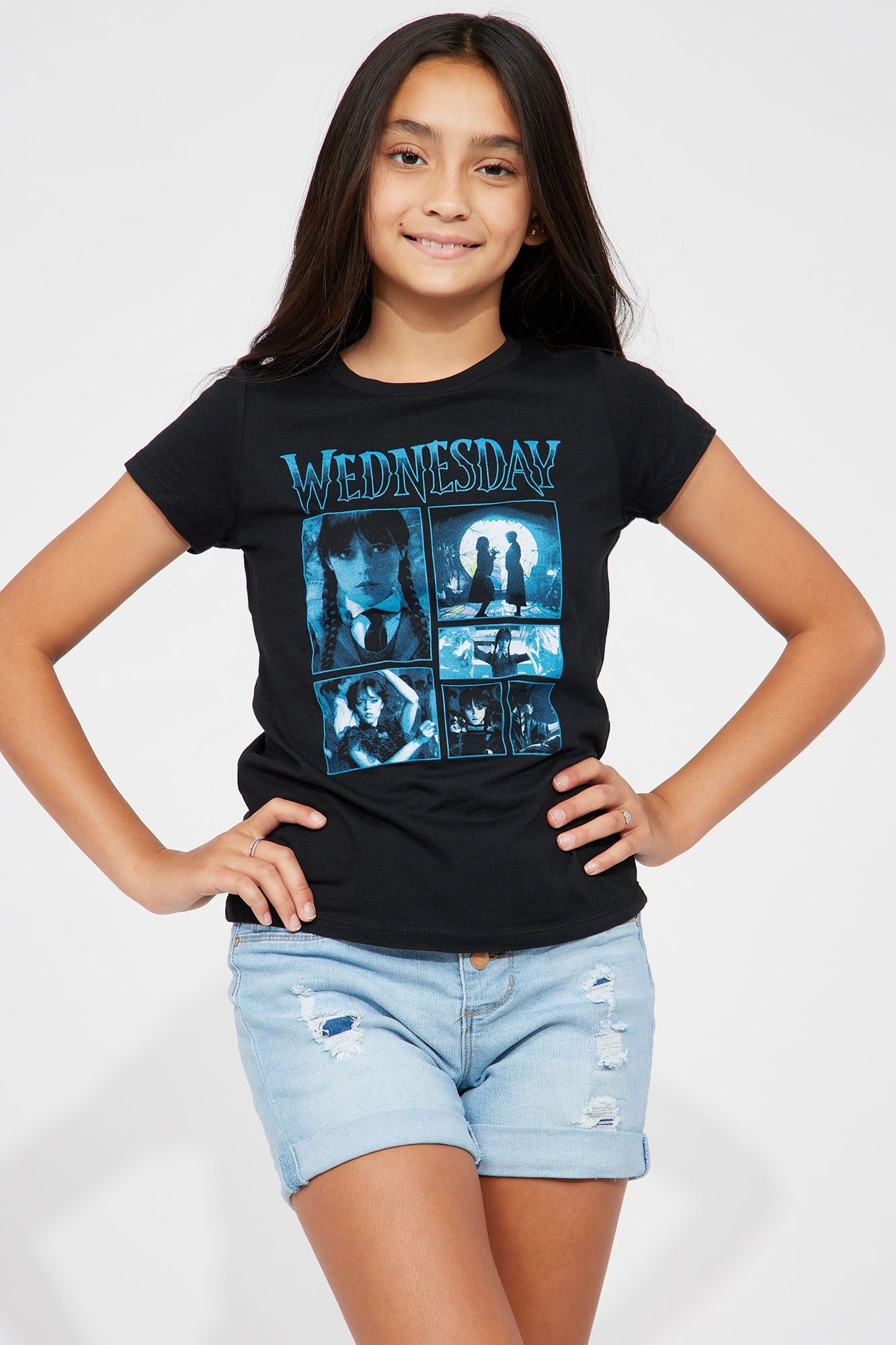 Mini Dancing Wednesday Addams Screen Tee - Black sold by Fashion Nova